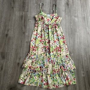 Women’s Old Navy Floral Ruffle Tiered Satin Maxi Spaghetti Straps Sundress Sz M